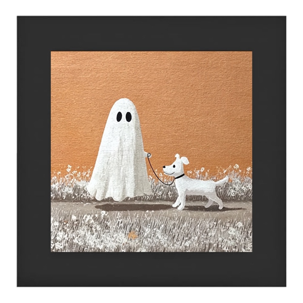 Ghost Walking Dog Framed Halloween Decor